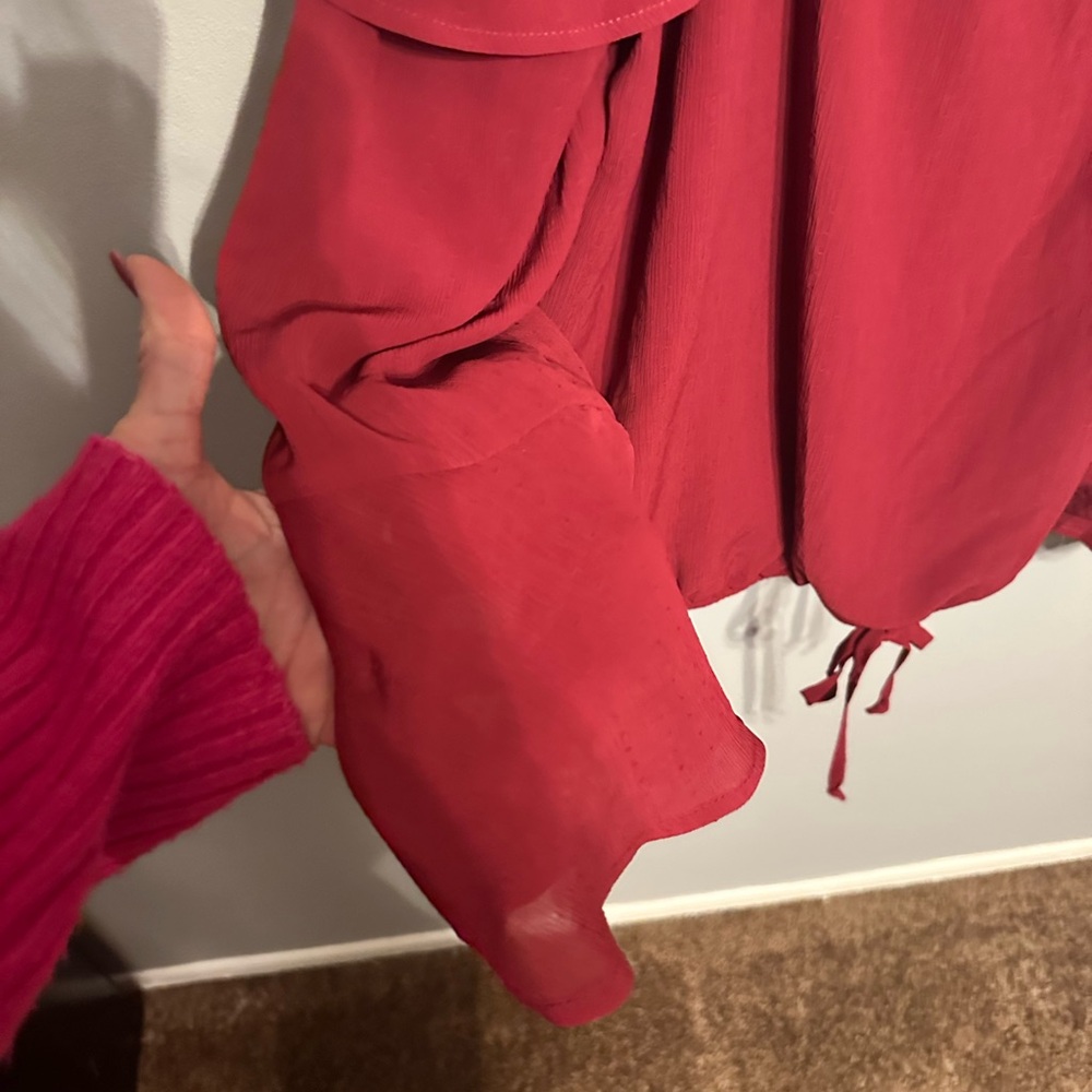 Red Women's Ruffle Blouse - Picture 6 of 7